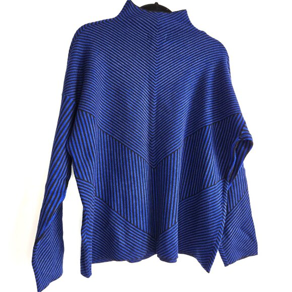Cynthia Rowley Blue Black Striped Mock Neck Sweater 1X Plus Size - Picture 2 of 6